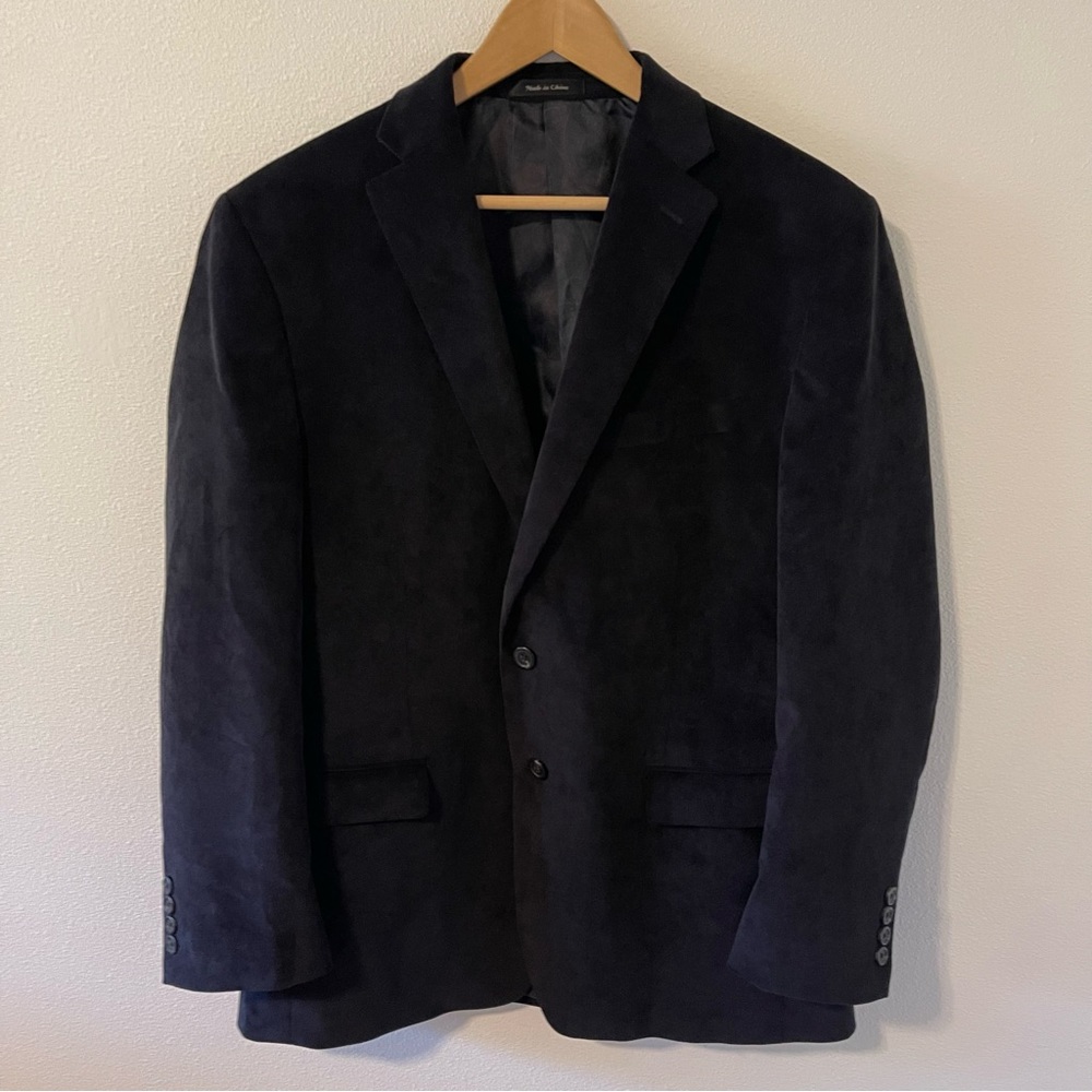 Chaps Fine Wale Corduroy Two Button Blazer Jacket Black Paisley Lining-44R